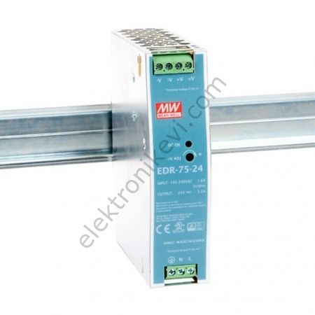Meanwell EDR-75-24 24VDC 3.2A 76.8W Raya Montaj Güç Kaynağı